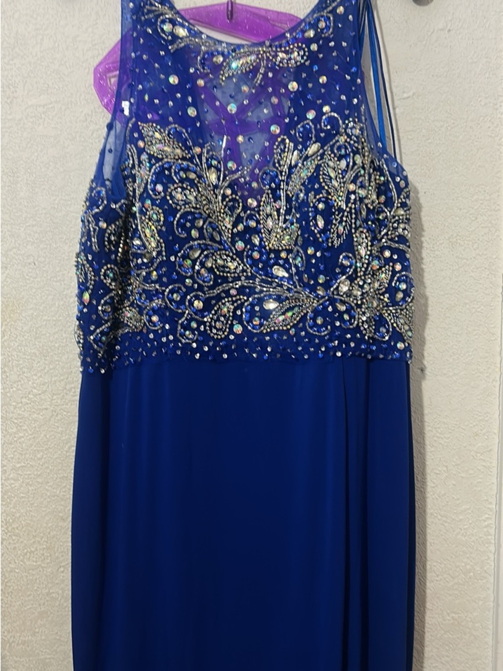Beaded Midnight Blue Prom Dress with Illusion Bodice